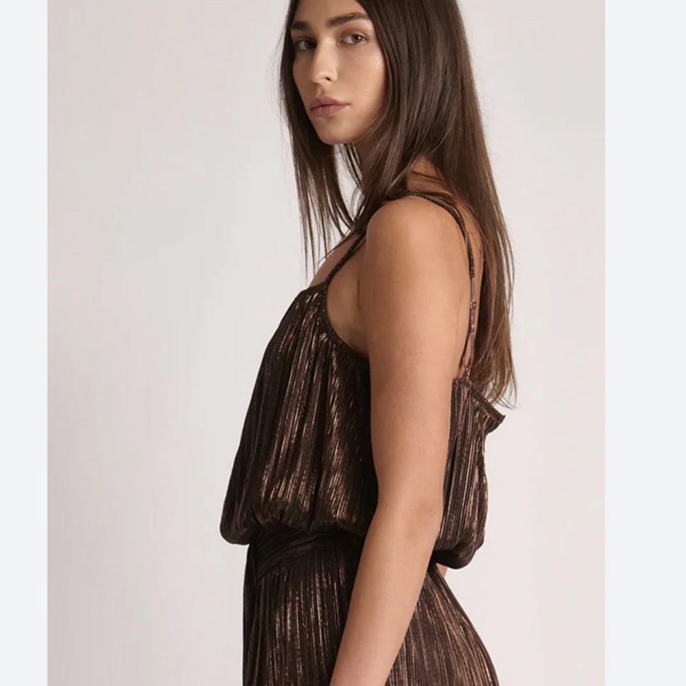 Sabina Musayev Ilana Top Maroon NWT Pleated foil top